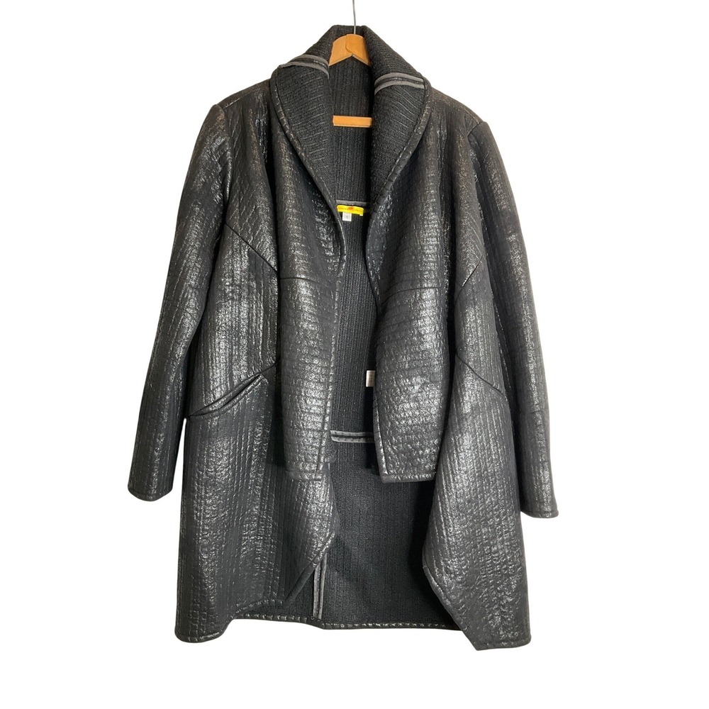 Catherine‎ Malandrino Quilted Black Lagenlook Chic Open Cardigan Coat S Shimmery